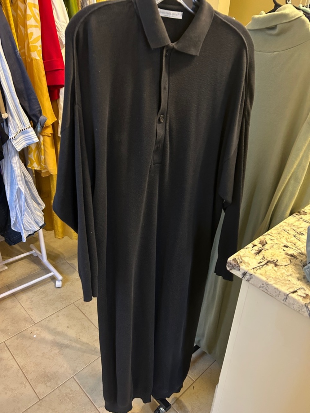 Joan Vass Black Polo Knit Top